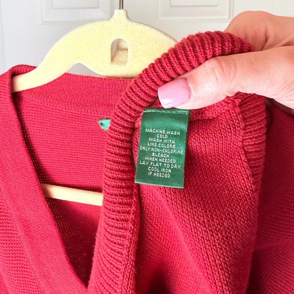 LAUREN RALPH LAUREN Red Cotton Blend V Neck Button Detail Sweater Top Women's L - Picture 4 of 4